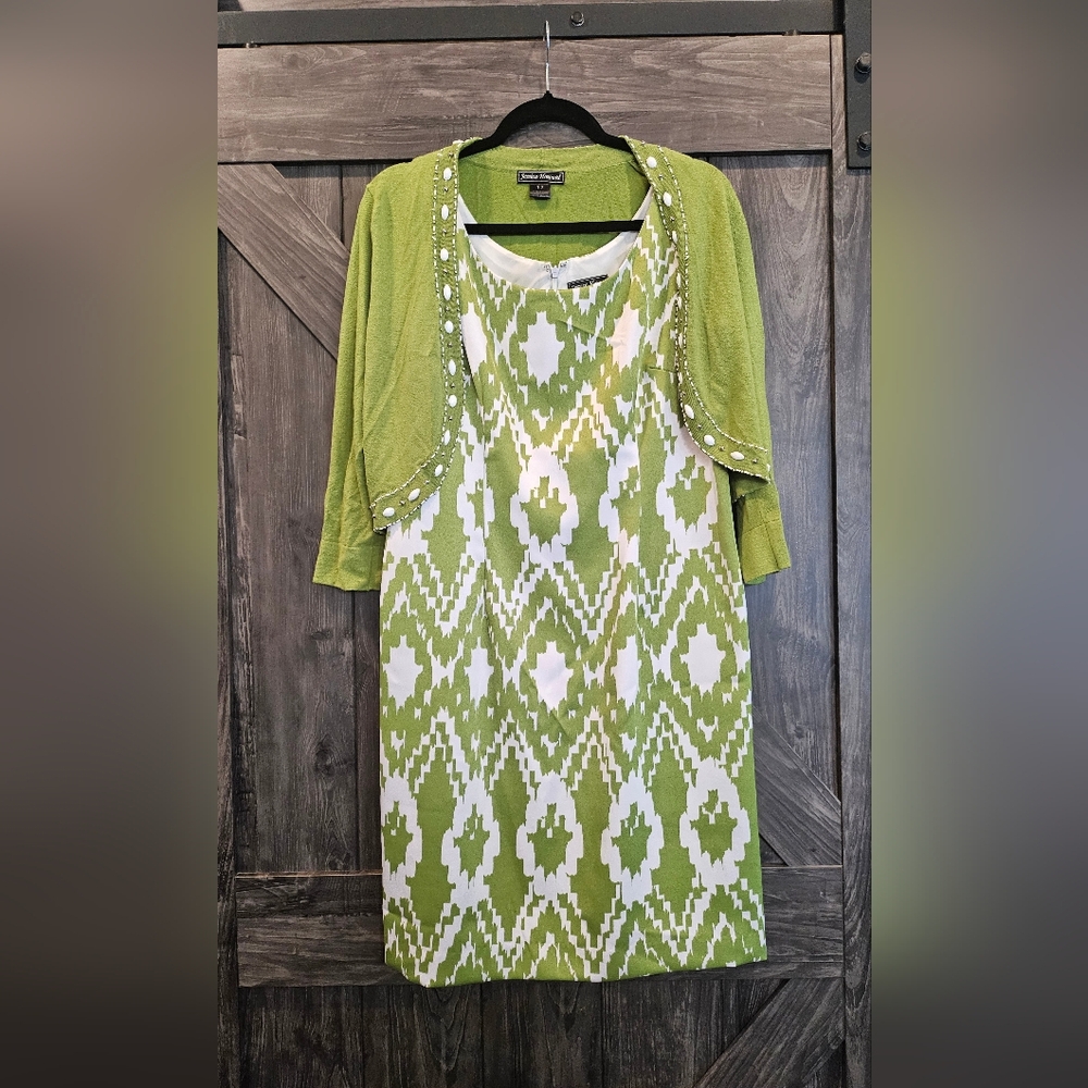 Jessica Howard Green and White Dress with Cardigan